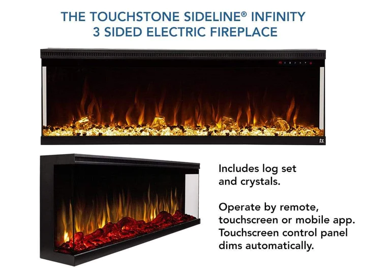Touchstone Sideline Infinity 60" 3-Sided Recessed Smart Electric Fireplace (Alexa/Google Compatible)