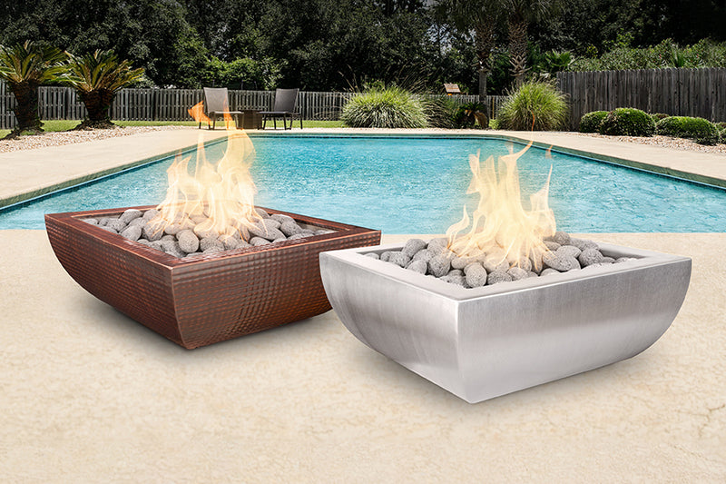 The Outdoor Plus Avalon Hammered Copper Square Fire Bowl